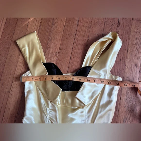 50s Vintage Yellow and Black Satin Prom Dress size Xs - Picture 10 of 11
